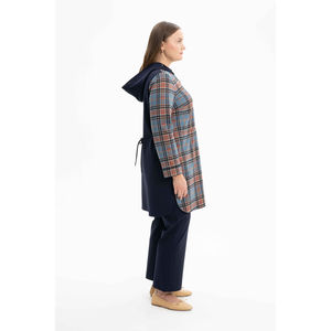 Abrigo de Punto con Capucha Azul Marino para Mujer - Estilo Blazer Reversible, Gabardina Transpirable para Otoño con Estampado, Talla XL - Product Image 5