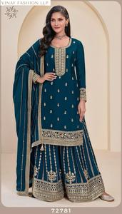 Salwar en soie chinon avec broderie lourde de créateur et dupatta, tenue de mariage par Maruti Fashion - Product Image 5