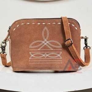 Sac à Main de Luxe Style Western pour Femme, Grand Succès Commercial, Marques de Créateurs Célèbres, en Daim Véritable avec Couture Façon Botte, Sac Bandoulière et Porté Épaule - Product Image 1