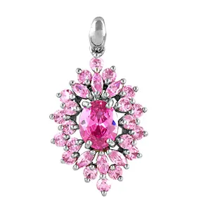 Pendentif tendance en argent sterling pour femme, diamant rose, perle, pierre précieuse taille coussin, plaqué rhodium, chaînes de fiançailles, bijoux cadeau - Product Image 2