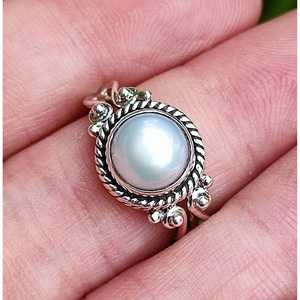 Freshwater Pearl Boho <b>Statement</b> <b>Ring</b> for Women Handmade Sterling <b>Silver</b> Pearl <b>Ring</b> - Product Image 4