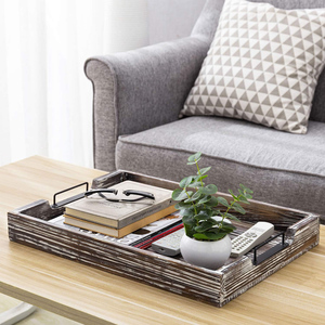 Luxury <b>Pine</b> Wood Serving Tray with Metal Handles for Bar Restaurant Hotel Use Sustainable Wooden Trays Direct Factory Price - Product Image 5
