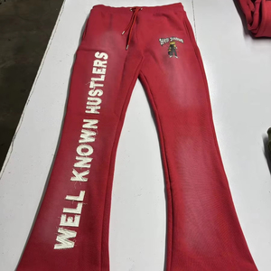 Pantalones acampanados de alta calidad, venta al por mayor, pantalones de chándal de moda, pantalones de chándal en blanco, pantalones acampanados de chándal apilados de lana lisos personalizados para hombres - Product Image 2