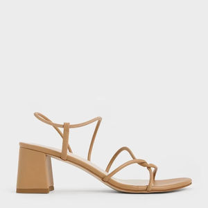 SAFFRON BLOOMS 2024 Women's Mustard Leather Mid-Length Block Heel Sandals Open PU Semi Circle D Shape Summer Fashion Party Club - Product Image 1