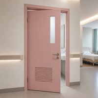 Porte de salle de bain rose poudré pour bloc opératoire avec fenêtre en verre et grille de ventilation inférieure pour chambre de patient
