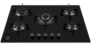Table de cuisson à gaz encastrable 5 brûleurs en verre trempé noir avec allumage électronique pour la cuisine domestique - Product Image 1