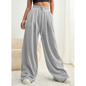 กางเกงสเวตเตอร์ขาตรงเอวสูงของผู้หญิงกางเกงขากว้างแบบผูกเชือกเอวสูงแบบทันสมัย - Product Image 5