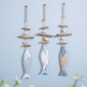 Mediterranean Style Wooden Fish Decor Blue Nautical Wall <b>Hanging</b> with Rope and Net Wrap Coastal <b>Home</b> Ornament Customized Size - Product Image 6
