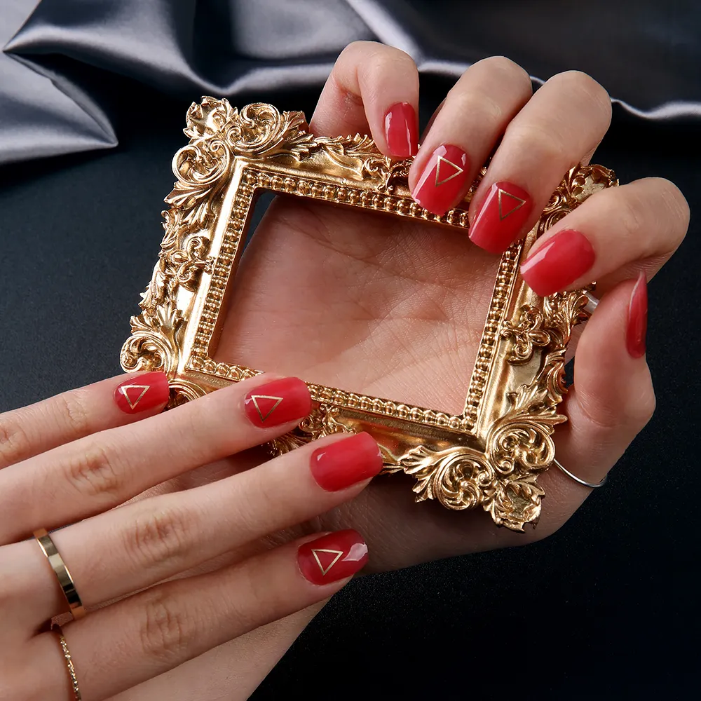 Becky Star New Korean Halb gehärtete Gel nagel marke Peachy Peachy Pink Sirup Gold Dreieck Nagel Modell Bild für Werbung supp