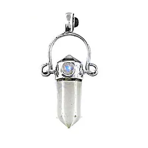 Collier pendentif en cristal de quartz clair pour femmes - Argent 925, style vintage, forme géométrique, longueur 16 pouces, cadeau - Product Image 1