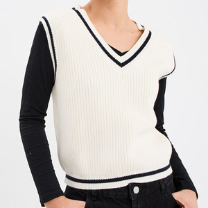 Elegant Soft Touch Sleeveless Casual <b>Womens</b> <b>Sweater</b> V-Neck Front Logo Design <b>for</b> Winter Fashion Layering & Comfort - Product Image 2