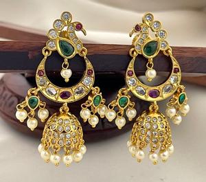 Impresionantes Pendientes Chapados en Oro de la Mejor Calidad con Piedras de Aspecto Tradicional, Colecciones para Bodas y Festivales para Mujeres y Niñas - Product Image 2