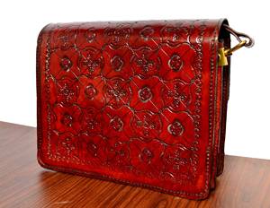 Venta al por mayor de cuero genuino a mano Tooled mujeres Crossbody Sling Messenger Bag de lujo para las mujeres Personalización de fábrica producto FBA OEM - Product Image 3