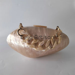 High Profile Best Quality Womens <b>White</b> Glitter Rhinestone Resin Mother of Pearl Resin <b>Clutch</b>: Bronze Evening <b>Bag</b> with Gold Chain - Product Image 3