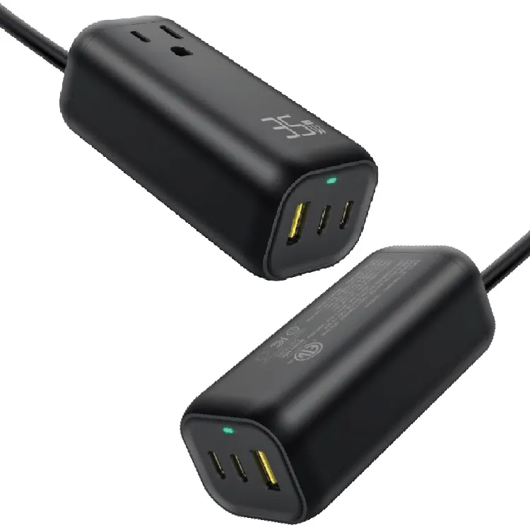 Kabel ekstensi pengisi daya USB C, dengan 2 Outlet AC 3 Port USB, stasiun pengisian cepat untuk kantor kamar asrama rumah