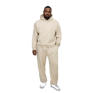 ชุดกางเกงกันหนาวมีฮู้ดของผู้ชายปักสีเบจชุดวอร์มลำลองผ้าฟลีซรุ่น - Product Image 1