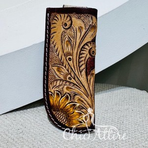 Glissement en cuir usiné personnalisé de vente chaude pour étui à pince de couteau pliant gaine de couteau de tournesol occidental gaine de trappeur de ceinture supérieure ouverte - Product Image 1