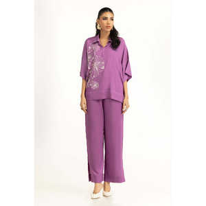 Conjunto Coordinado IUSTTS-1248 de Lino Árabe Bordado, Blusa Casual con Mangas Tres Cuartos para Primavera/Verano - Product Image 6