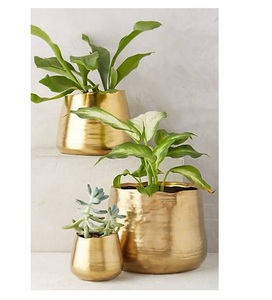 ชุดกระถางดอกไม้ชุบทองเหลืองสีทอง3ชิ้นสำหรับตกแต่งสวนกระถางโลหะพร้อมดีไซน์ฐาน - Product Image 3