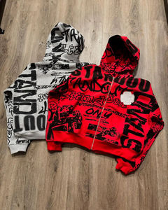 เสื้อฮู้ดซิปโอเวอร์ไซส์ลายกราฟิกสุดเท่ห์สำหรับผู้ชาย สไตล์สตรีทแวร์ พร้อมพิมพ์ตัวอักษรโดดเด่น - Product Image 5