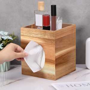 Wooden <b>Tissue</b> Box Cover with Storage Tray Square Holder for Bathroom Bedroom Office or <b>Wedding</b> Dinner Tabletop Use - Product Image 3