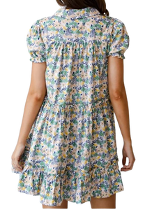 Vente chaude mode déclaration femmes blanc et bleu court imprimé fleuri robe pour la plage fête porter de l'inde - Product Image 4