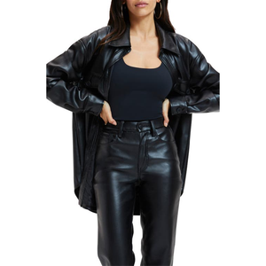 Giacca in Ecopelle di Alta Qualità Americana, Migliore della Vera Pelle, Nera, Taglia 7 - per l'Autunno - Product Image 1