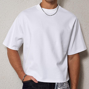 2026 Fashion Design Custom Logo 275GSM 100%Cotton Heavy <b>Weight</b> Oversized Streetwear <b>Blank</b> Plain Boxy Fit Cropped Men's T-Shirts - Product Image 2