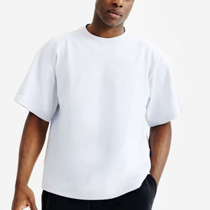 2025 camisetas de algodón orgánico de gran tamaño con hombros caídos y cuello redondo Hip Hop verano Streetwear moda camiseta negra para hombres - Product Image 4