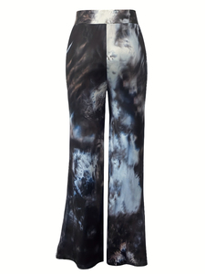 Pantalon large évasé à imprimé tie-dye pour femmes pantalon slim décontracté taille haute avec tenue Streetwear de printemps de Style plat devant - Product Image 6