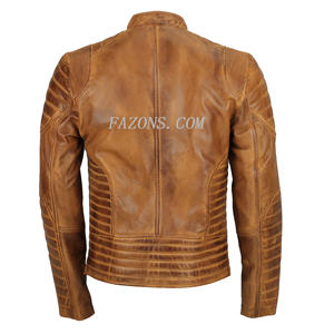 เสื้อแจ็คเก็ตหนังแท้สไตล์ไบค์เกอร์สำหรับผู้ชาย แบบดิสเทรส แต่งลายควิลท์ แนวคาเฟ่เรเซอร์ ย้อนยุค สำหรับขี่มอเตอร์ไซค์  ผลิตโดย OEM - Product Image 3