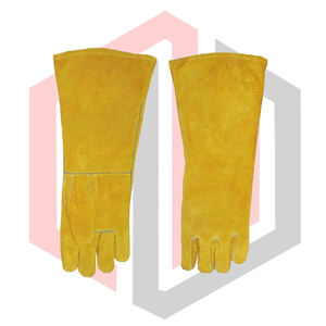 Gants de soudage jaunes 14 pouces résistants à la chaleur en cuir pour pompiers antistatiques Tig Mig Mag Stick 11 oz poignet tricoté résistant aux déchirures - Product Image 5
