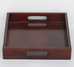 Venta al por mayor personalizable marrón oscuro hecho a mano bandeja cuadrada de madera para servir con asa con logotipo impresión fabricante diseño - Product Image 4