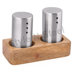 Ensemble de moulin à sel et à poivre en acier inoxydable Bouteille d'assaisonnement Shaker à épices Salière et papier avec support au prix de gros - Product Image 1