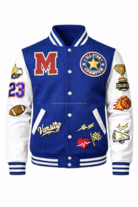 Blouson Bomber Homme en Laine et Cuir avec Patch Chenille, Logo Personnalisé OEM, Col Montant, Séchage Rapide, Coupe-Vent - Product Image 4