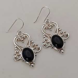 Black <b>Onyx</b> <b>Earrings</b>, 925 Sterling Silver Oval Dangle Handmade Boho Jewelry - Product Image 6