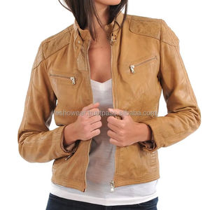 แจ็คเก็ตหนังแท้ทรงนักแข่งสำหรับผู้หญิง รุ่นปี 2015 ดีไซน์ทันสมัย ระบายอากาศได้ดี กันน้ำ ผลิตจากหนังแกะแท้ ใส่ได้ทุกฤดูหนาว คอปกถอดออกได้ - Product Image 4