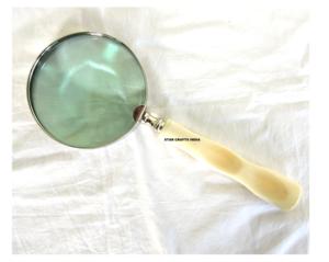 Handmade Metal <b>Magnifying</b> Glass With Bone Horn Check Handle for Book Newspaper <b>Reading</b> Gift for Men in Repairing Applications - Product Image 1