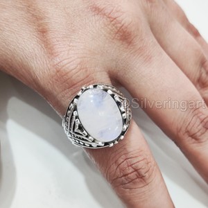 Bague en argent sterling 925 pour homme, pierre de lune arc-en-ciel naturelle bleue, pierre de naissance de juin, bijoux de mariage arabes, vente en gros - Product Image 5