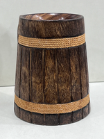 Holz-Bierkrug im Naturholzdesign mit Gelbem Seilakzent, 0,5 Liter, Handgefertigt, Tragbar, Langlebig, Modernes Naturhandwerk