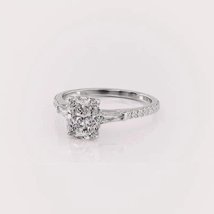 Bague de fiançailles en diamant de laboratoire certifié IGI, taille coussin, en argent sterling 925 massif avec accent baguette, bague de mariage - Product Image 5