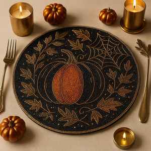 Beaded <b>Placemat</b> Handmade <b>Round</b> Charger for Luxury Dining & Holiday Decor Unique Piece Handmade Beaded, <b>Placemat</b>, Housewarming - Product Image 1