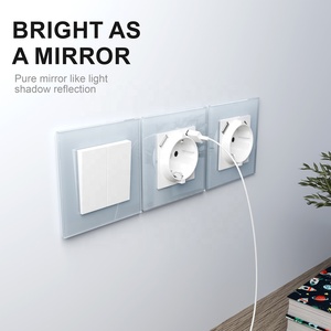 Interruptor de Luz de Pared Empotrado de 2 Módulos y 1 Ví<span class=keywords><strong>a</strong></span>, Diseño Elegante, Cristal Brillante, Estándar Europeo 86*86, Color Blanco, Negro, Gris y Dorado - Product Image 5