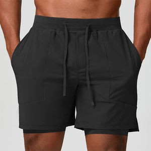 Pantalones Cortos Deportivos 2 en 1 de Secado Rápido de Alta Calidad, Cuatro Colores Sólidos, Bolsillo Lateral, Pantalones Cortos de Gimnasio Personalizados con Forro para Hombre - Product Image 1