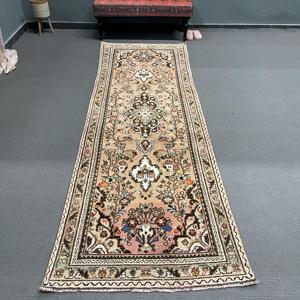Turkish 3.5x10.4 ft <b>Rug</b>, Vintage <b>Runner</b> <b>Rug</b>, Brown Floral <b>Rug</b> - Product Image 1