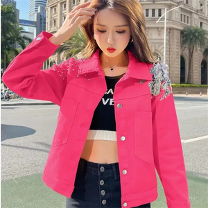 2023 femmes haut ample Style bonbons couleurs Denim veste courte bouton hiver vêtements d'extérieur Rivet Applique Rose-rouge vert lavé été - Product Image 4