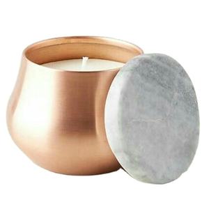 Royal Metal Elegant Rose Gold Copper Plain Cut Dai Shape Votive Holder <b>Marble</b> Lid for Home Christmas Table Decor Other <b>Candle</b> - Product Image 1