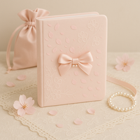 Carnet LABON Sakura Blossom A5 en tissu rose avec motif de pétales de fleurs de cerisier, nœud perlé pour un cadeau romantique, écriture de printemps