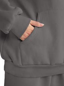 Conjunto de dos piezas de alta calidad para mujer, chándal de invierno sólido personalizado, diseño de hombro caído, venta al por mayor del fabricante - Product Image 5