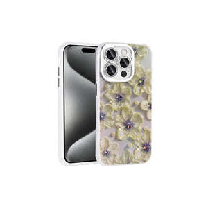 Étui de protection rigide en silicone ATA Garden de luxe avec motif floral et strass pour iPhone 14 Pro Max, finition électroplaquée, style INS - Product Image 1